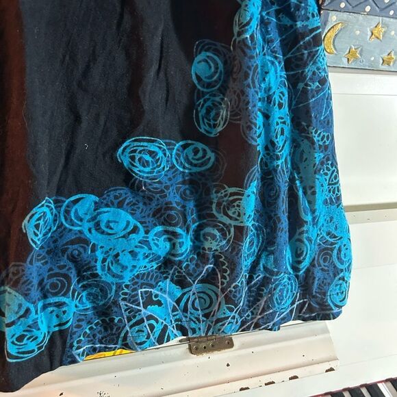 Leopards & Roses Elegant Boho Asymmetrical Black and Blue Dress XL - Picture 6 of 16